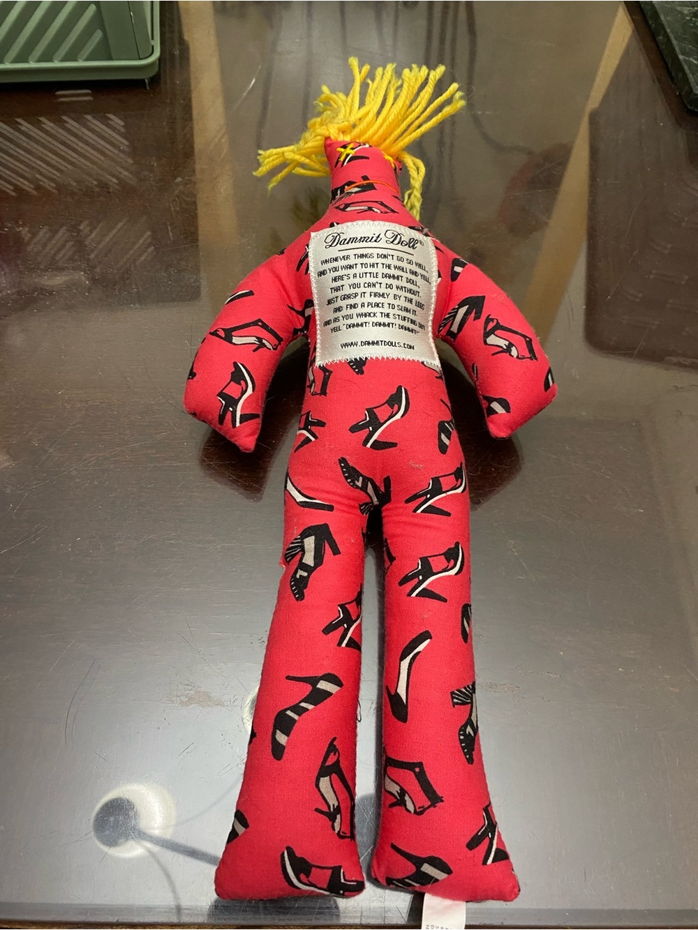 Dammit Doll - Red Plush Stress Relief Toy with Yellow Yarn Hair